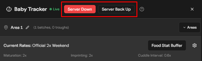 Server Down / Back Up controls