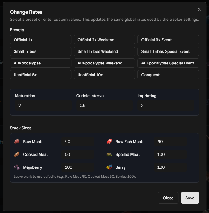 Custom stack sizes